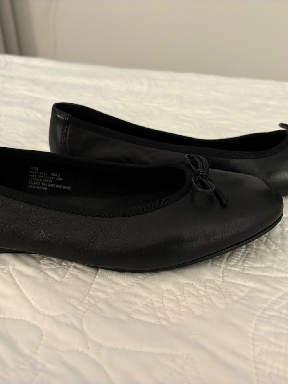 Born Black Leather Ballet Flats with Bow Trim